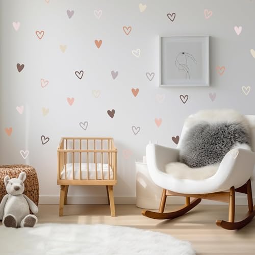 72psc Boho Heart Wall Stickers Girls Bedroom Removable Wall Decals Nursery Kids Decor, Cute Decorations, Pastel Hearts Wall Art Stickers for Kids Room Bedroom Playroom Nursery Room