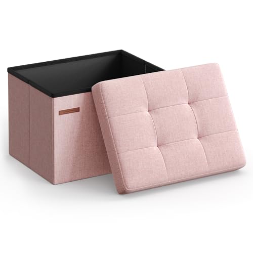 SONGMICS Small Folding Storage Ottoman, 15.7 x 12.2 x 12.2 Inches