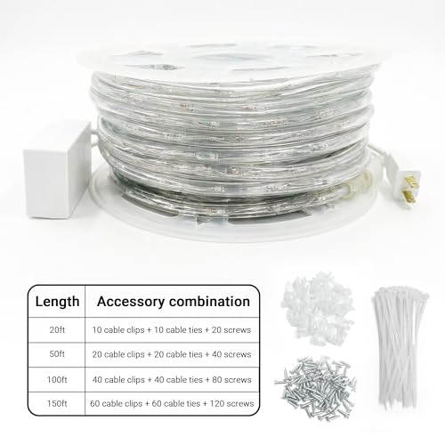 50ft Rope Lights For Outside,Connectable Flexible Tube Lights with 8 Modes Controller,Waterproof Red/Blue/White LED Rope Lighting for Deck,Garden,Pool,Patio,Bedroom,Indoor & Outdoor Landscape Lighting