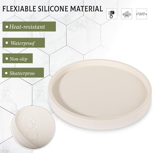 Silicone Bathroom Tray Coffee Table Decor Perfume Organizer, 9" Beige
