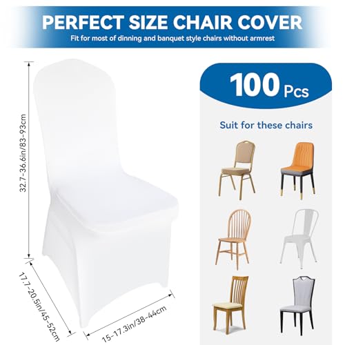 100 Pieces White Chair Covers - Versatile Stretch Polyester Spandex Dining Chair Slipcovers for Dining, Party, Wedding, Banquet, and More