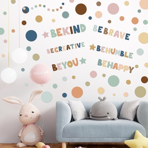 TaoBary 332 Pieces Polka Dots Wall Decals for Classroom Kids Wall Sticker Inspirational Circle Phrases Decal Sticker Letter Be Thankful, Be Brave Decal for Classroom Nursery Playroom(Boho)