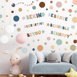 TaoBary 332 Pieces Polka Dots Wall Decals for Classroom Kids Wall Sticker Inspirational Circle Phrases Decal Sticker Letter Be Thankful, Be Brave Decal for Classroom Nursery Playroom(Boho)
