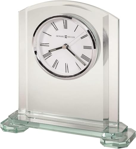 Howard Miller Algona Tabletop Clock II, Analog Display Polished Silver Bezel Transparent Table Clock | Modern Arched Glass Alarm Clock Quartz Movement for Home Decor, Living Room & Office