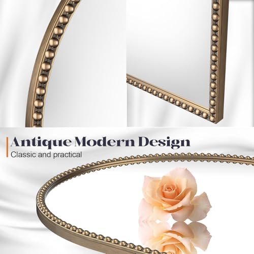 Beaded Mirror Gold Arched, 24"x36" Champagne Bronze Mirror for Bathroom, Antique Brass Beaded Mirrors with Metal Frame- Arch Vanity Wall Mirrors for Bedroom,Fireplace,Over Sink,Entryway