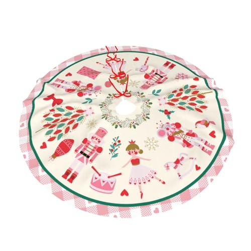Cute Nutcracker Christmas Tree Skirt 36" Christmas Pink Nutcracker Tree Skirts Santa Mat for Mini Small Pencil Big X-Mas Tree Farmhouse Ornaments Decorations