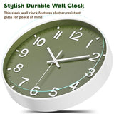 Silent Wall Clock Non-Ticking Battery Operated – Modern Olive Green Analog Wall Clock for Living Room, Kitchen, Office, Bedroom – Stylish Home Wall Decor Clock, 8 Inch