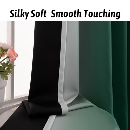 COSVIYA 100% Blackout Curtains & Drapes Ombre Green Curtains 84 inches Long 2 Panels Set, Full Room Darkening Grommet Gradient Insulated Thermal Window Curtains for Bedroom/Living Room,52x84 inches