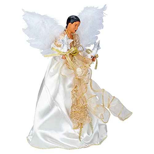 Kurt S. Adler, Inc. UL2219 Kurt Adler 10-Light 12" Ivory & Gold Black Angel Treetop