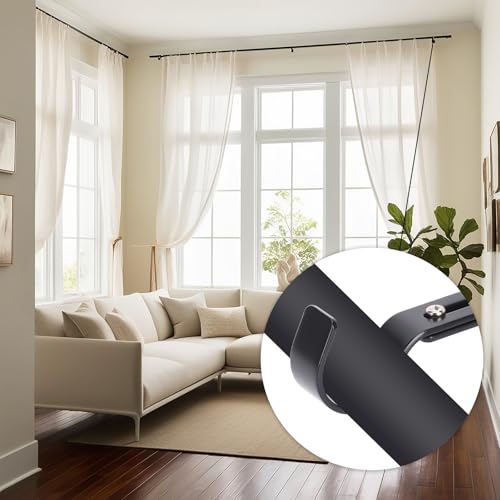 Premium Curtain Rod Brackets for Wall - Adjustable Hooks, Iron Holders for 1 Inch Rod - Black (2 PCS)