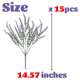 Artificial Flowers for Outdoors UV Resistant, 15 Bundles Fake Flowers Faux Plastic Plants Purple Lavender for Home Office Wedding Garden Porch Window Box Decor