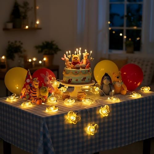 Bee Decor String Lights 10ft with 30pcs Honeybee Shaped LED Bulb Battery Operated Fairy Lights for DIY Indoor Bedroom Baby Shower Party Wedding Patio Christmas