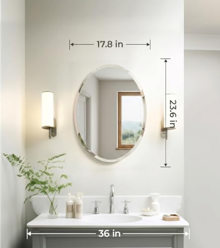 KOHROS 17.8x23.6 Oval Frameless Bathroom Vanity Mirror | 0.7-Inch Beveled Edge