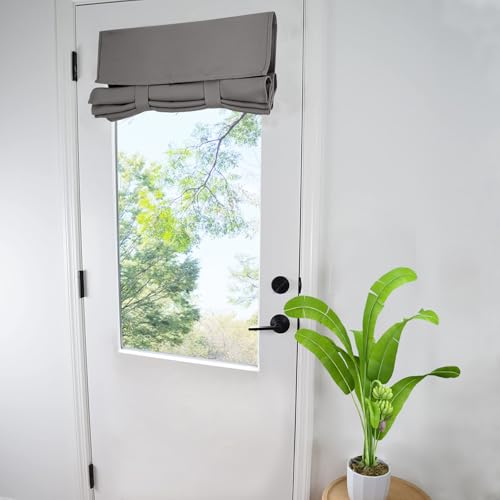 WdFour Privacy Blackout Tie Up French Door Curtain. | 25×40 Inch dark gray single panel curtain, easy install washable fabric for front door, sidelights, entryway and living room.