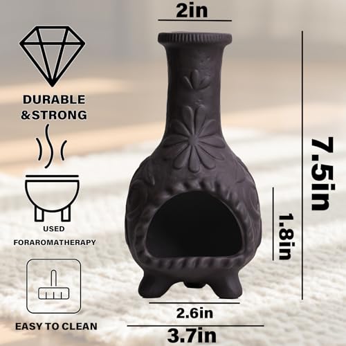 MOUGIGI Elegant Handmade Black Palo Santo Holder–Incense Cone & Stick Burner with Smudge Chimney for Sage, Aromatherapy, Yoga, Meditation and Home Decor | Unique Gift for Friends & Family