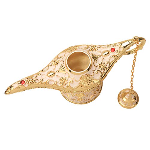 K COOL Classic Aladding Magic Genie Lamp Legend Wishing Light Costume Lamp Metal Carved Cone Incense Burner for Home Tabletop Decoration Party Birthday Halloween Christmas(Beige)