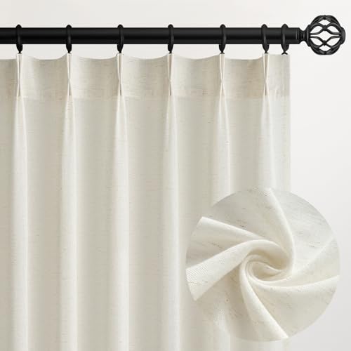 96 Inches Long Pinch Pleated Semi Sheer Curtains,Natural Linen Blended Light Filtering Window Curtains 96 Length 2 Panels for Living Room Bedroom Pinch Pleat Drapes with Hooks 2 Panels 40" Wx96 L