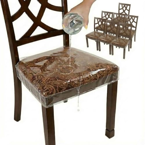 Houseables Plastic Chair Covers, Plastic Seat Covers for Dining Chairs, Seat Protectors, Vinyl, Waterproof, Clear Cushion Protector for Cats, Kids, Kitchen Room Table, Fits 16-18 Inch, 8 Pack Set
