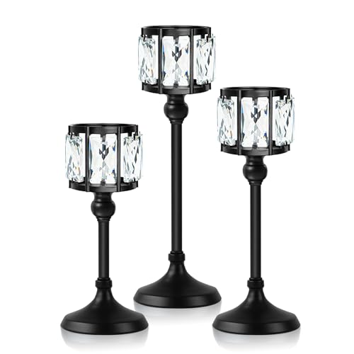 Crystal Candle Holders Set of 3, Black Tealight Candle Holders