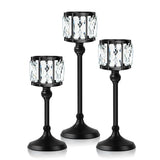 Crystal Candle Holders Set of 3, Black Tealight Candle Holders