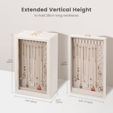 Lolalet Necklace Organizer Box, Jewelry Storage Box with Clear Window for Necklaces Bracelets, Tangle-Free Necklace Display Case for Women Girls, White, 3 Layers 30 Hooks