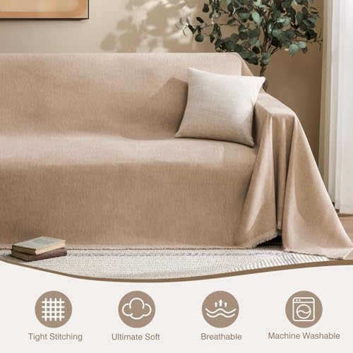 Couch Cover for Dogs Sectional Sofa Covers Washable for 2 Cushion Couch, Chenille Couch Cover Blanket, Sectional Sofa Slipcovers, Multi-Use Furniture Protector for Kids, Pets, 71" X118", Sand