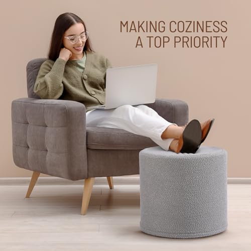 Grey Boucle Ottoman - Soft Foam