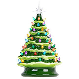 Christmas is Forever Lighted Tabletop Ceramic Tree, 16 Inch Green Tree with Multicolored Lights