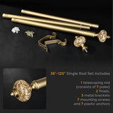 Gold Curtain Rod for Windows 66 to 120 Inches, 1'' Heavy Duty Adjustable Modern Drapery Rods with Unique Crystal Finials, Luxury Decorative Curtain Rods, Size: 30-120''