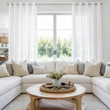 HOMEIDEAS White Linen Sheer Curtains, Linen Textured Semi Sheer Curtains 84 Inches Long, Farmhouse Light Filtering Window Drapes for Bedroom Living Room, 2 Panels, W52 x L84