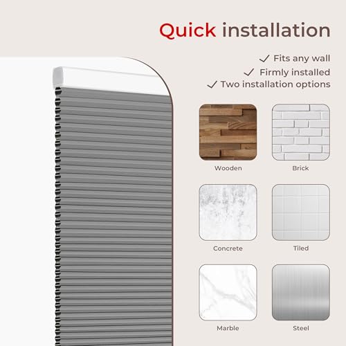 Allesin Cordless Blackout Cellular Shades, Honeycomb Blinds for Windows, Thermal Insulated & Noise Dampening, Room Darkening Window Coverings for Bedroom & Nursery, Gray, 36" W x 64" H