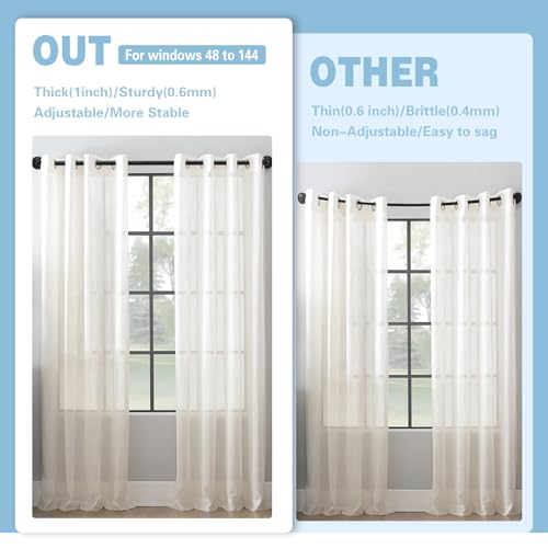 Byondeth Curtain Rods for Windows 16 to 144 Inches Adjustable Blackout Wrap Around 1 Inch Diameter Curtain Rod, Black