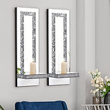 Aeveco Crystal Crush Diamond Mirrored Candle Sconces, Silver Wall Candle Holder Set of 2, Wall Decorations for Living Room，Dining Room (Rectangle Stripe (Style 4))