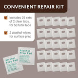 IMPRESA Clear Vertical Blind Repair Tabs - 25 Sets (50 Tabs), 2 Alcohol Wipes Strong Adhesive Peel Stick Bond - Universal Fit for Vertical Slats - Tool-Free Sliding Door Blind Fix