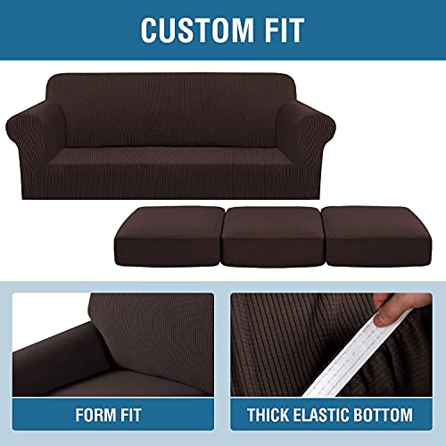 H.VERSAILTEX 4 Piece Stretch Sofa Covers for 3 Cushion Couch Bundles Armless Futon Cover, Chocolate