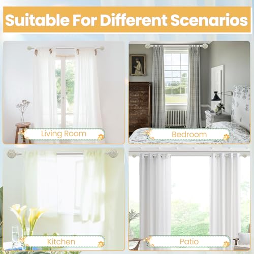 1 Inch Curtain Rod For Windows 28 to 48 Inches, Heavy-Duty Adjustable Decorative Curtain Rod With Rattan Leaf Hollow Finials For Bedroom And Living Room White