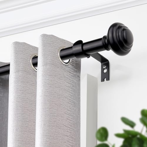 KAMANINA Black Curtain Rods for Windows 72 to 144 Inches (6-12ft) Long Heavy Duty Curtain Rods, 7/8 Inch Adjustable Decorative Drapery Rods Set with Modern Finials
