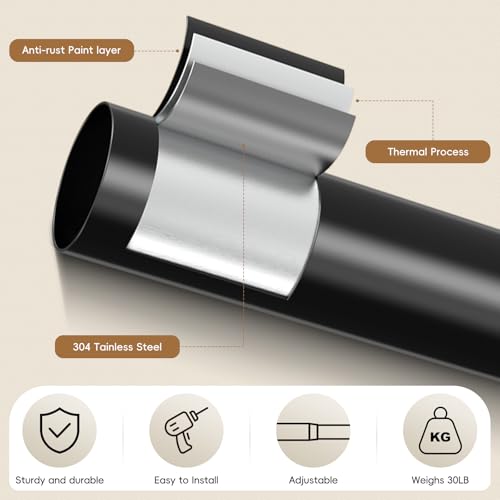OLV Black Curtain Rod 36 to 91 Inch, 1 Inch Adjustable Modern Curtain Rods for Windows, Decorative Heavy Duty Window Treatment Rods with End Cap Finials, Telescopic Splicing Drapery Pole, Easy Install