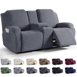KinCam Loveseat Recliner Covers with Middle Console Slipcover, Recliner Sofa Covers 2 Seat Couch Cover Stripe Jacquard Furniture Protector Covers with Elastic Bottom for Kids, Pets (Dark Gray)