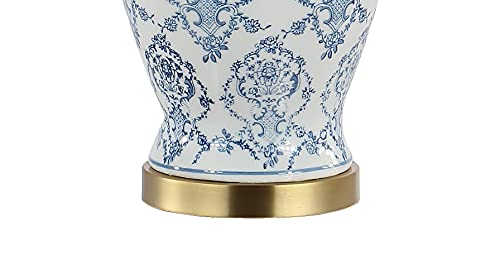 JONATHAN Y 22.25" Blue/White Chinoiserie Ceramic Urn Table Lamp, Traditional Classic Nightstand Lamp for Living Room Bedroom, White Linen Shade, LED Bulb Included JYL3085A