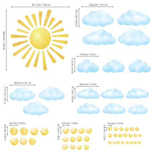 DECOWALL DS12-8079 78pcs Sun Clouds Polka dot Wall Stickers Decals Art Baby Bedroom Boho Classroom décor Living Kids Home Nursery playroom Removable Sunshine Vinyl DIY