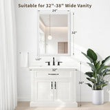 White Wood Effect Framed Wall Mirror, 24x32 Rectangle Mirror, Anti-desilvering Tempered Glass, Sustainable& Sturdy Frame, Farmhouse Mirror, Anti-Rust, 3min Fast Setup for Bathroom Living Room