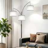 Dimmable Floor Lamp, 3 Lights Black Arc Floor Lamp, Modern Tall Standing Tree Lamp with Grey Linen Shades & Heavy Base, 3000LM LED Bulbs, Bright Lighting for Living Room, Bedroom, Office & Reading