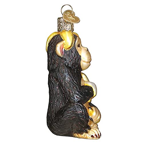 Old World Christmas Chimpanzee with Banana Glass Blown Ornament for Christmas Tree, Handcrafted Holiday Decoration, Wildlife Animal Collection