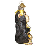 Old World Christmas Chimpanzee with Banana Glass Blown Ornament for Christmas Tree, Handcrafted Holiday Decoration, Wildlife Animal Collection