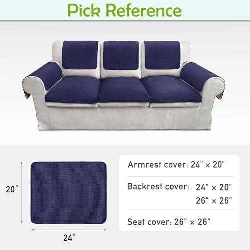 Couch Arm Covers, Sofa Arm Covers, Waterproof Armrest Cover for Sofa, Armchair, Loveseat, Non-Slip Recliner Arm Cover, Sofas Headrest Cover, Arm Chair Covers Set of 2 (Navy Blue, 24"×20")