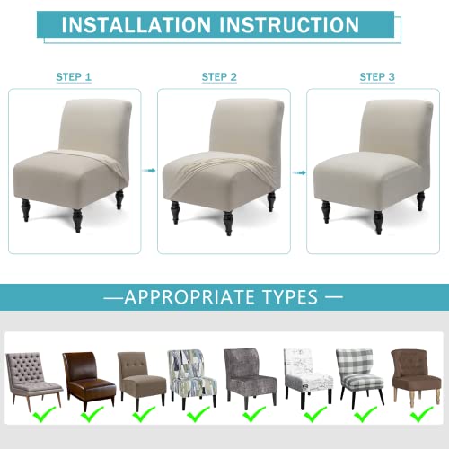 Iauddy Armless Accent Slipper Chair Cover Slipcover,Stretch Spandex Removable Jacquard Fabric Non-Slip Silp Cover for Accent Chair Without Arms Furniture Protector for Living Dining Room(Beige, 1)