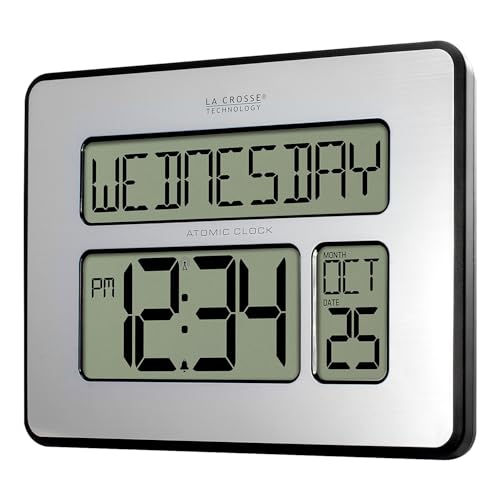La Crosse Technology Atomic Wall/Table Clock, Metal, 7.5-inch H x 9.75-inch W x 1-inch D (513-1419) (513-1419-INT)