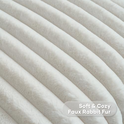FUTEI Pack of 2 Fluffy Faux Fur Throw Pillow Covers 18x18 Inch Elegant Striped Textured Decorative Cushion Cases Modern Accent Pillow for Couch Bed Living Room, Cream White