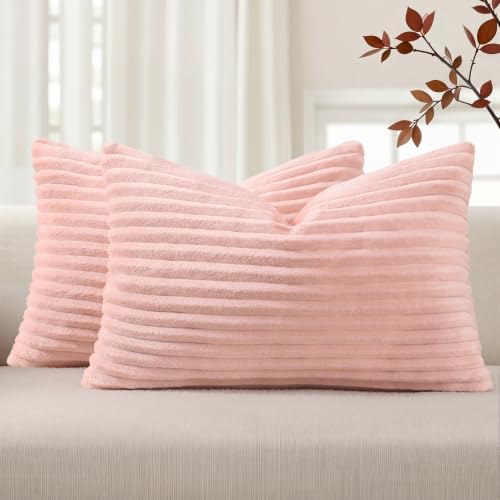 Simmore Fall Soft Pink Flannel Throw Pillow Covers 12X20 Set of 2